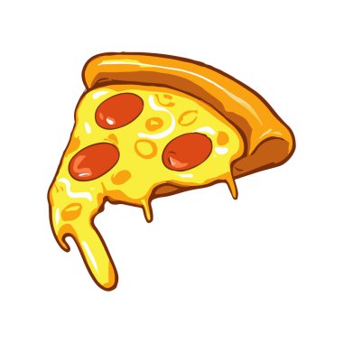 Damlayan peynirli pizza dilimi. Vektör İllüstrasyonu.