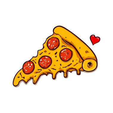 Damlayan peynirli pizza dilimi. Vektör İllüstrasyonu.
