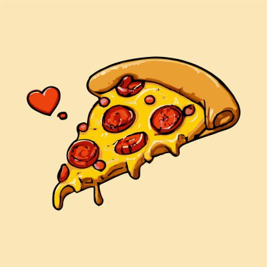 Damlayan peynirli pizza dilimi. Vektör İllüstrasyonu.