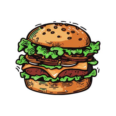 Gurme taze lezzetli hamburger. Vektör.