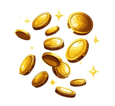 Beyaz arkaplanda izole edilmiş altın sikkeler, 