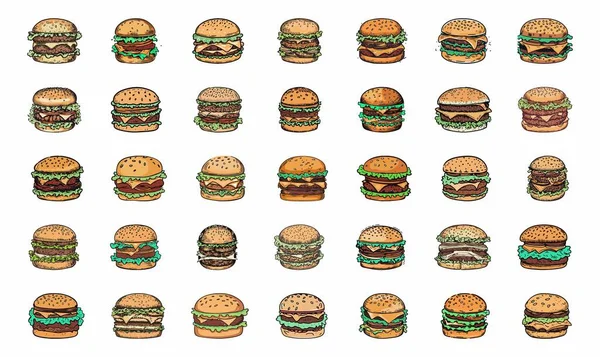 Hamburger Ikonları Hazır Hamburger Simgelerinin Vektör Illüstrasyonu — Stok Vektör