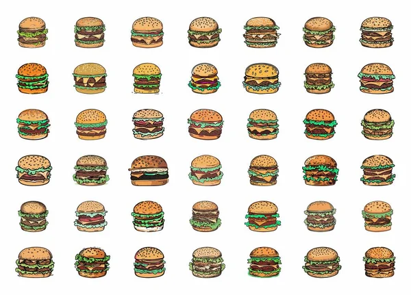 Hamburger Ikonları Hazır Hamburger Simgelerinin Vektör Illüstrasyonu — Stok Vektör