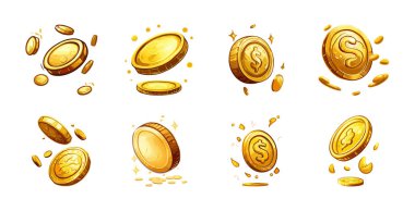Altın sikkeler ayarlandı, beyaz arkaplanda izole edildi, 