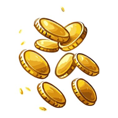 Beyaz arkaplanda izole edilmiş altın sikkeler, 