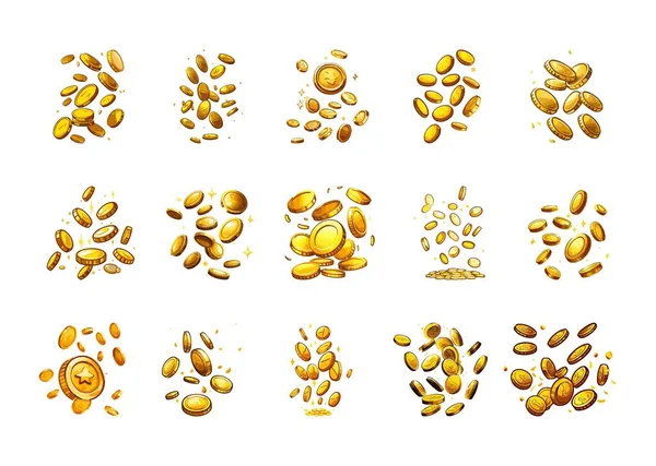 Gold Coins Set Isolated White Background — Stock Vector