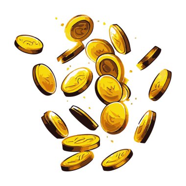 Beyaz arkaplanda izole edilmiş altın sikkeler, 