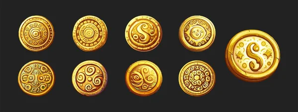 Набор Золотых Монет Выделенных Черном Фоне — стоковый вектор