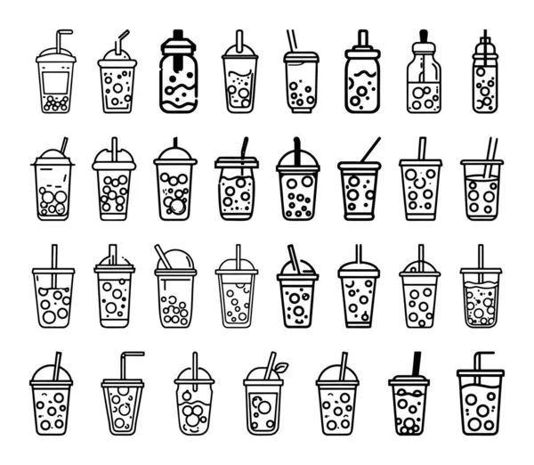 Symbole Für Boba Oder Bubble Milch Tee — Stockvektor