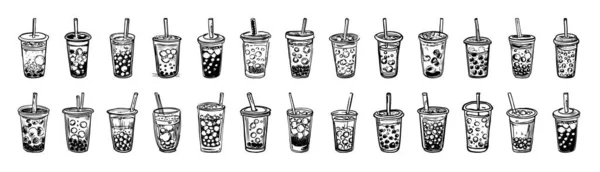 Συλλογή Από Τσάι Bubble Milk Μαργαριτάρια Ταπιόκα Τσάι Boba — Διανυσματικό Αρχείο