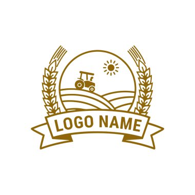 Çiftlik logosu. Çiftlik manzaralı bir şablon. Vektör illüstrasyonu. 