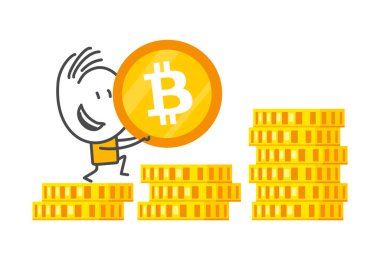 Çubuk şekiller Bitcoin. El çizimi karalama çizgisi çizgi film tasarım karakteri.