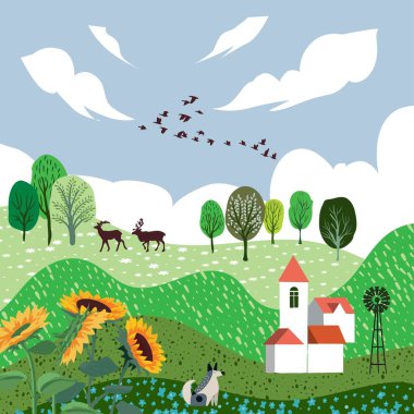 Doğa ve manzara, çağdaş sanatsal poster.. 