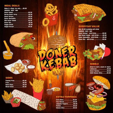 Alman Doner Kebap Restoranı afişi, menü şablonu tasarımı.