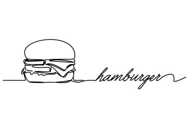 Beyaz zemin üzerinde minimalist bir yaklaşımla çizilmiş sürekli bir hamburger çizimi..