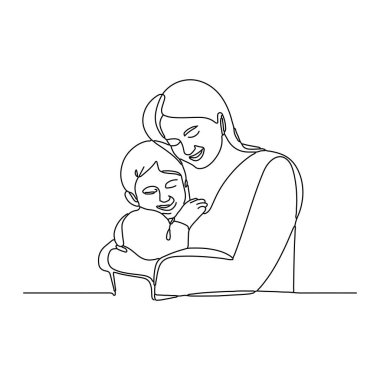 Genç bir anne sevgiyle bu tek çizgi çiziminde büyümesini kucaklıyor. Anneler Günün kutlu olsun.!