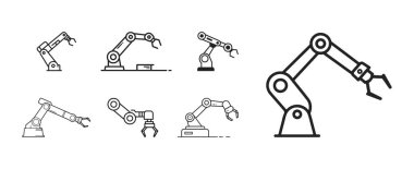 Vektör çizimli robot kol simgesi beyaz arkaplanda izole edilmiştir. Web sitelerinde ve uygulamalarda kullanımı kolaydır.
