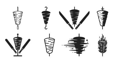 Döner kebap vektör çizim logo şablonları. Türk ve Arap fast food restoranları için yaratıcı işler getiriyor. İş logoları, marka logoları. Markanızı yansıtan tasarımlar.