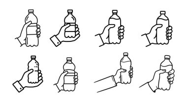 Elin su şişesini tutuyor. Web platformları ve mobil uygulamalarda kullanılabilen bir simge.