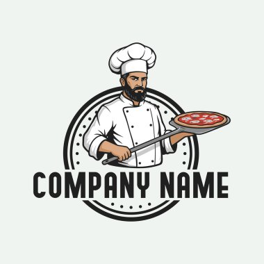Pizza logosu. Restoranlar ve yemek şirketleri için göz alıcı ve unutulmaz bir tasarım. Düzenlenebilir logo şablonu.
