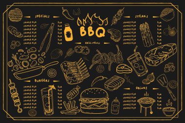 Klasik restoran menüsü tarzında çeşitli et seçeneklerini gösteren resimli bir şablon. Detaylı resimlerle geliştirilmiş görsel odaklı bir menü.