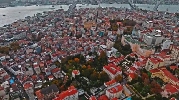 Letecký Pohled Město Istanbul Pohled Centrum Města Věž Galata Vysoce Stock Video