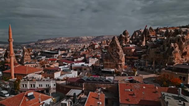 Luchtfoto Van Goreme Stad Kleine Stad Het Centrum Van Turkije — Stockvideo