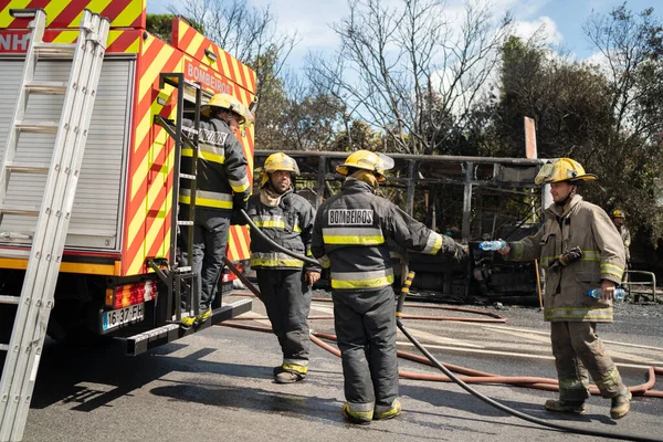 Portugal Odivelas September 2022 Rescue Team Firefighters Arrive Car Crash Stok Lukisan  