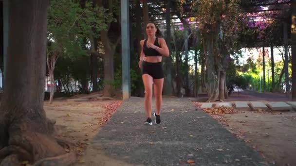 Mujer Mediana Edad Corriendo Día Verano Parque Ciudad Atleta Caucásica — Vídeos de Stock