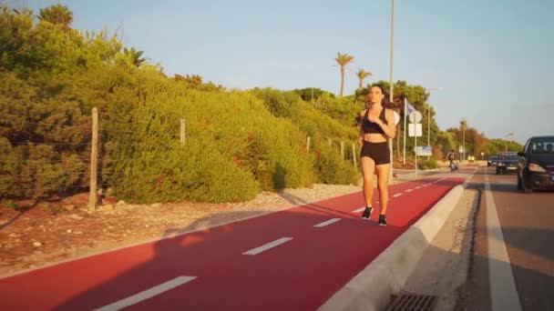 Athletic Female Jogging Running Track Road Caucasian Middle Age Woman — Vídeo de Stock