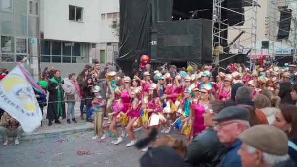 Loures Portugal Feb 2023 Colorful Carnival Parade Festival Participants Loures — стоковое видео