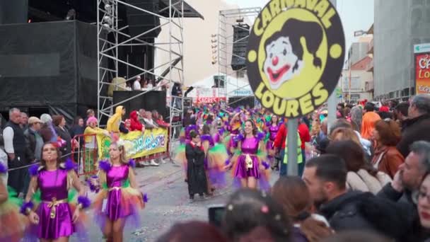 Λουρεσ Πορτογαλια Φεβρουάριος 2023 Πολύχρωμο Καρναβάλι Carnaval Parade Festival Participants — Αρχείο Βίντεο