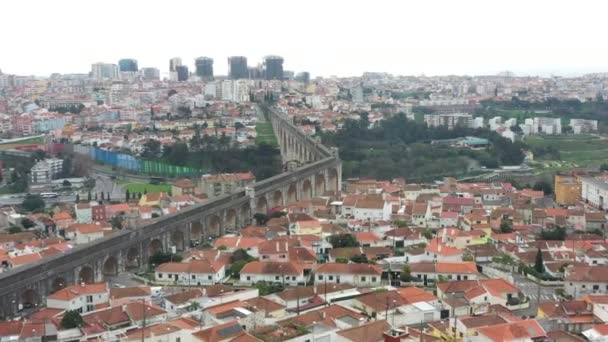 Lissabon Akvedukt Fria Vatten Trafik Väg Antenn — Stockvideo