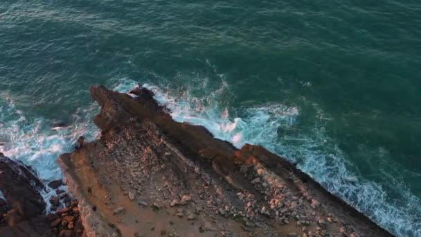 Drone View Portugal Atlantic Coast Dramatic Rugged Rocky Coastline Waves — 비디오