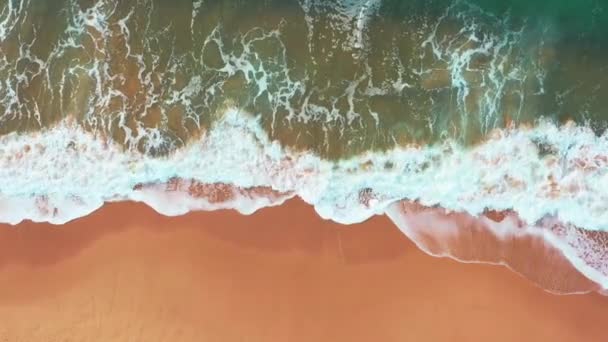 Havadan Kumsal Manzarası Yaz Tatili Şablonu Afişi Dalgalar Inanılmaz Mavi — Stok video