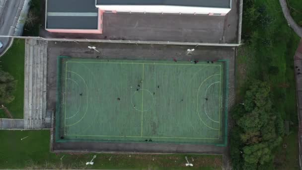 Vista Superior Drone Aéreo Campo Futebol Mini Com Tampa Plástica — Vídeo de Stock
