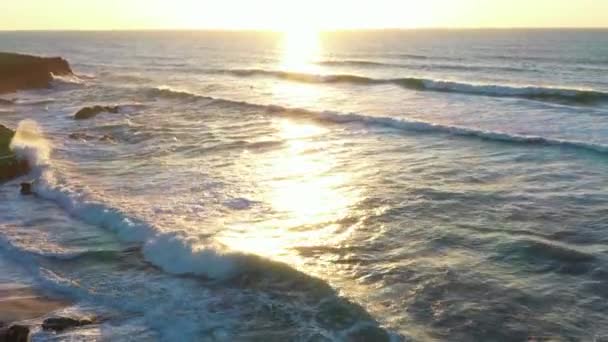 Wave Beach Sand Turquoise Waves Sunset Time Aerial View — Stock Video
