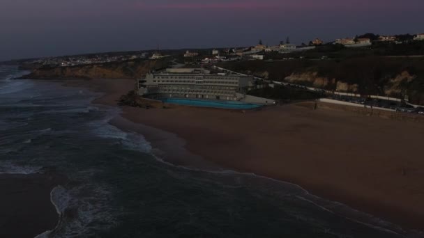 Natt Stranden Praia Grande Portugal Vacker Kväll Den Portugisiska Stranden — Stockvideo