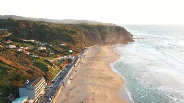 Puesta Sol Playa Praia Grande Portugal Hermosa Puesta Sol Playa — Vídeo de stock