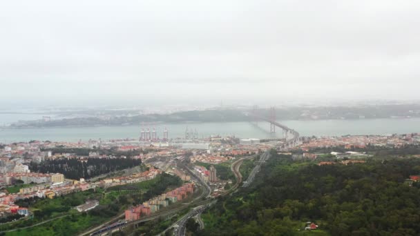 Aerial Panoramic View Downtown Lisbon Portugal Autumn Day — Stock Video
