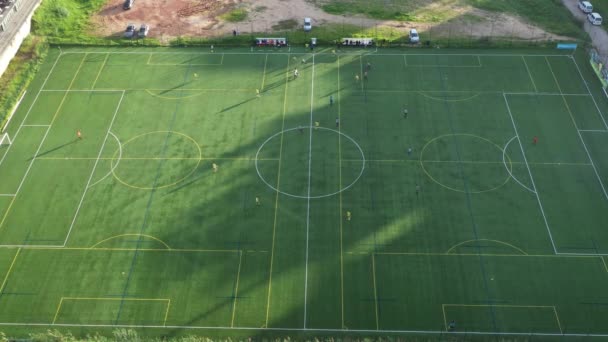 Fotbollsplan Flygfoto Offentlig Fotbollsplan För Träning Och Tävling Staden — Stockvideo