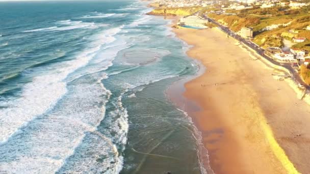 Zonsondergang Het Strand Praia Grande Portugal Prachtige Zonsondergang Het Portugese — Stockvideo