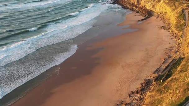 Západ Slunce Pláži Praia Grande Portugalsko Krásný Západ Slunce Portugalské — Stock video