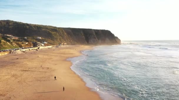 Zonsondergang Het Strand Praia Grande Portugal Prachtige Zonsondergang Het Portugese — Stockvideo