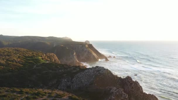 Solnedgång Stranden Praia Grande Portugal Vacker Solnedgång Den Portugisiska Stranden — Stockvideo