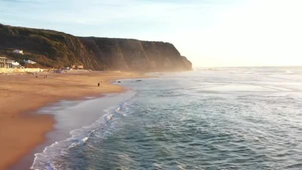 Sonnenuntergang Strand Praia Grande Portugal Schöner Sonnenuntergang Portugiesischen Strand Praia — Stockvideo
