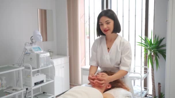 Face Massage Woman Glowing Smooth Healthy Skincare Treatment Aesthetic Cosmetology — Stock Video
