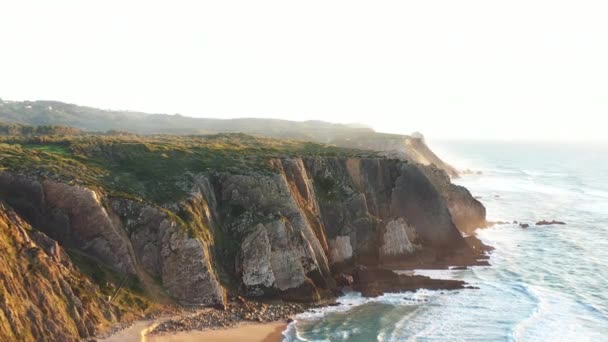 Praia Grande Portekiz Sahilinde Gün Batımı Portekiz Praia Grande Plajında — Stok video