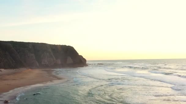 Puesta Sol Playa Praia Grande Portugal Hermosa Puesta Sol Playa — Vídeo de stock