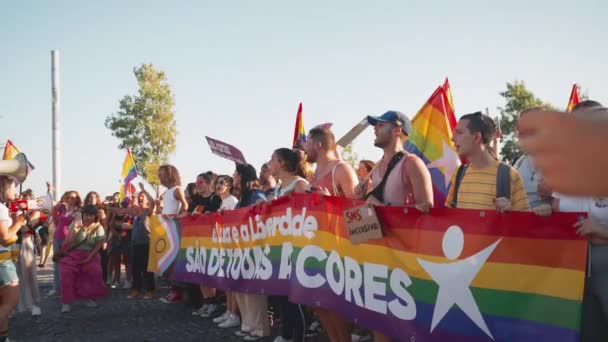 Lissabon Portugal Juni 2023 Lgbtq Parade Zur Unterstützung Der Gleichberechtigung — Stockvideo